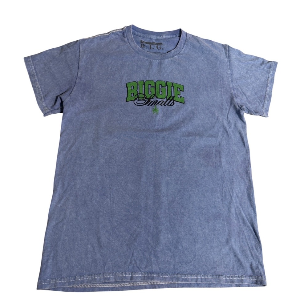 The Notorious B.I.G. Biggie Smalls Blue Mineral Wash Graphic T-Shirt S/M